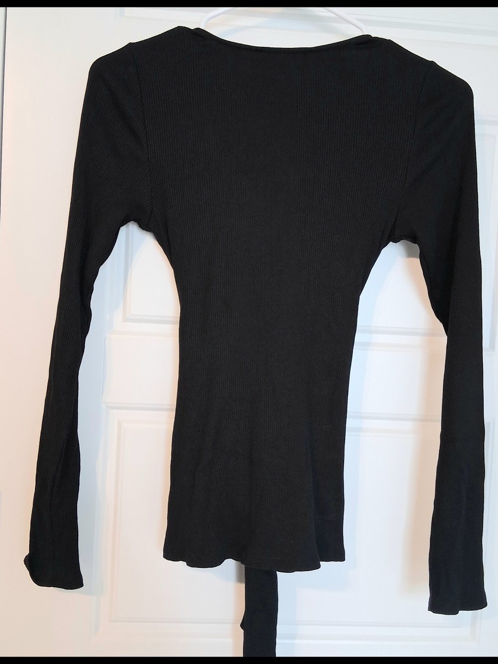 Express One Eleven Black Wrap Tie Long Sleeve Top - Picture 5 of 6